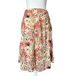 Shin Choi 100% Silk Floral Midi Skirt Size 4 Cream Coral Botanical Made in USA